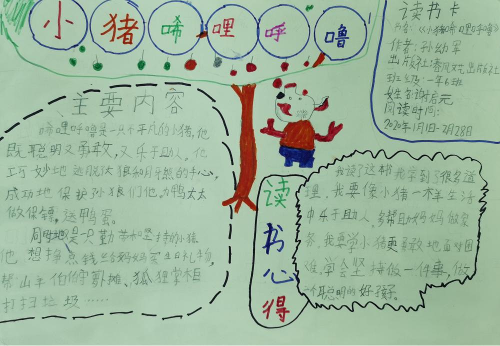 《小猪唏哩呼噜》读书卡  一年6班 谢启元